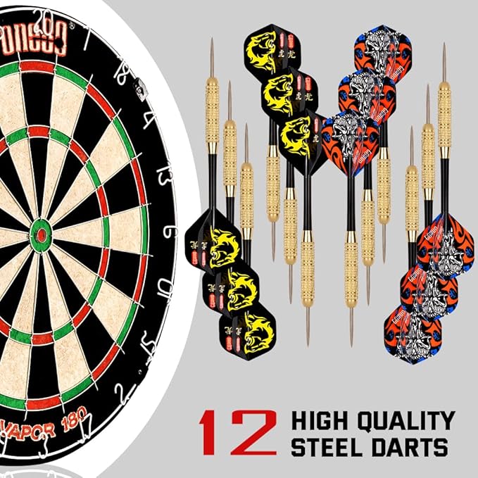 Vapor 180 Bristle Dartboard Staple Free Bullseye Steeltip Darts Extra Flights-StrideForce Fitness