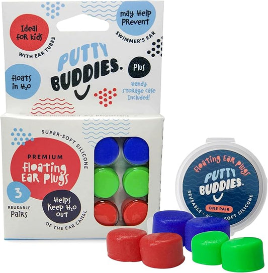 Earvolution Floating Putty Buddies Ear Plugs for Swimming - Invented by an Ear Physician - Moldable, Premium, Silicone - Floats on Water - Waterproof - Made in The USA - 3 Pack - Blue/Red/Green-StrideForce Fitness