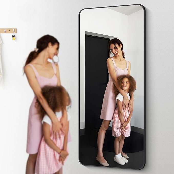 72" x 30"Bathroom Mirror, Matte Black Wall Mirror with Metal Frame, Decorative Rectangular Vanity Mirror for Bedroom Bathroom Living Room Entryway (Horizontal/Vertical)-StrideForce Fitness