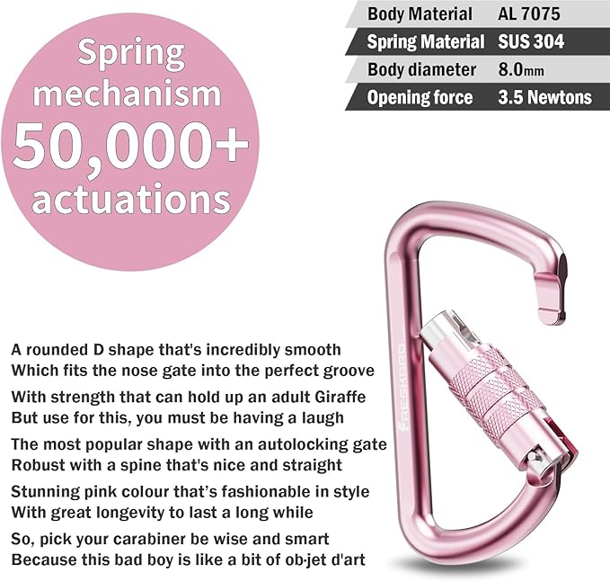 FresKaro 3inch 12kN-2698lbs Auto Locking Carabiner Clips, Solid D Shape, Heavy Duty 7075 Aluminum, Lightweight 1.09oz, Rust Proof, for Hammock, Hiking, Dog Leash, Keychain etc., Multi-Colors-StrideForce Fitness