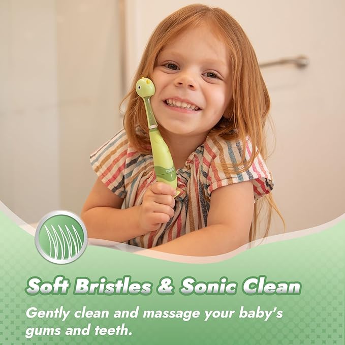 Papablic Toddler Sonic Electric Toothbrush Kids for Ages 1-3 Years, Baby Electric Toothbrush with Cute Dino Cover and Smart LED Timer, 2 Brush Heads (Max)