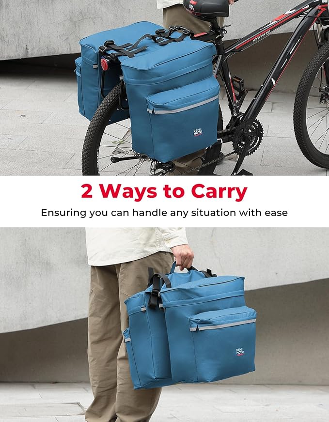 KEMIMOTO Bike Bag Panniers with Rain Cover, 34L Waterproof Bicycle Saddle Bag for Rear Rack Mountain Biking Bags Storage, Ebike Accessories for Commuter Grocery Shopping Travel Carrier, Blue-StrideForce Fitness