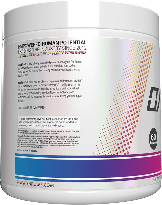 EHP Labs OxyShred Pre Workout Powder - Preworkout Powder with L Glutamine & Acetyl L Carnitine, Energy Boost Drink - Rainbow Candy, 60 Servings-StrideForce Fitness