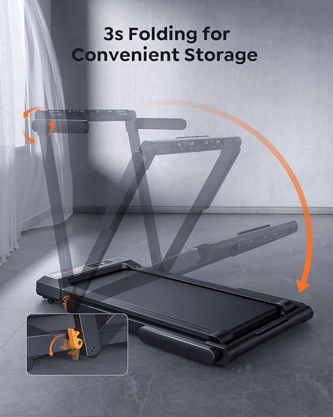 2 in 1 Folding Treadmills for Home Small Office, 2.5HP Walking Pad Treadmill with Handle Bar, 300lbs Capacity, Copmact Protable Treadmill with Smart APPs, 12 HIIT Modes and Touch Screen-StrideForce Fitness