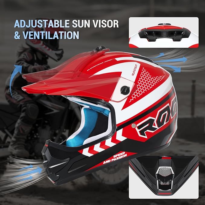 Youth Dirt Bike Helmet DOT Certified - Full Face Motorcycle Helmet for Off-Road, ATV, Street Riding, Includes Adjustable Goggles & Protective Gloves-StrideForce Fitness