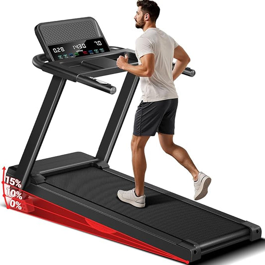 Treadmills for Home, 15% Incline Treadmill, Folding Treadmill Filpped Screen and Heart Rate Sensor, 3.0HP Quiet Brushless Dual Cushion System, 300lbs Weight Capacity-StrideForce Fitness