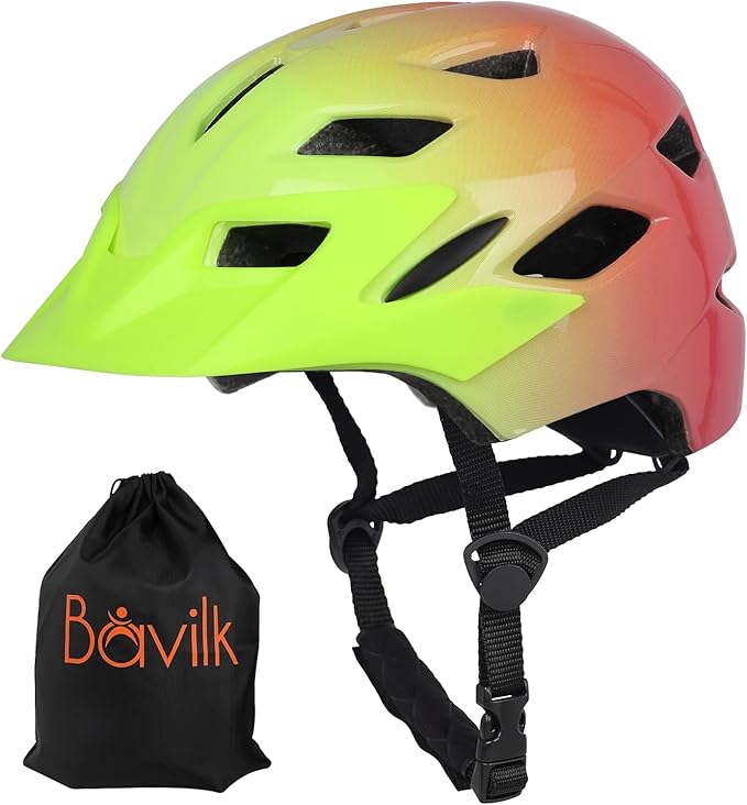 Kids Bike Helmet,Bavilk Kids Boys Girls Bike Helmets with LED Light Detachable Visor Children Youth Teen Multi-Sport for Skating Cycling Scooter Skateboard Adjustable & Lightweight 19.7"-22.4"-StrideForce Fitness
