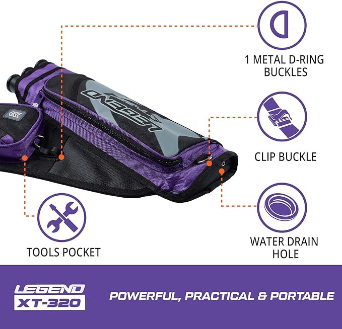 LEGEND XT320 Archery Quivers - Nylon Hip Quivers with 3 Arrow Tube Cases for Target Shooting - Adjustable Waist Belt, T-Slot, Storage Compartments for Accessories, Gear, Tools, Release Tab, Score Card-StrideForce Fitness