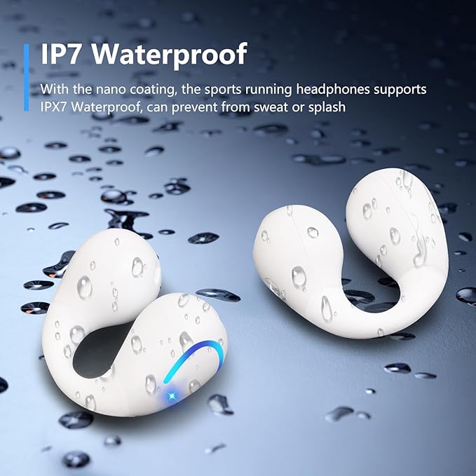 Open Ear Bone Conduction Headphones Bluetooth 5.3 Clip On Earbuds with Digital Display Charging Case 60 Hours Playtime Sport Earphones Built-in Mic IPX7 Waterproof for Running Fitness White-StrideForce Fitness