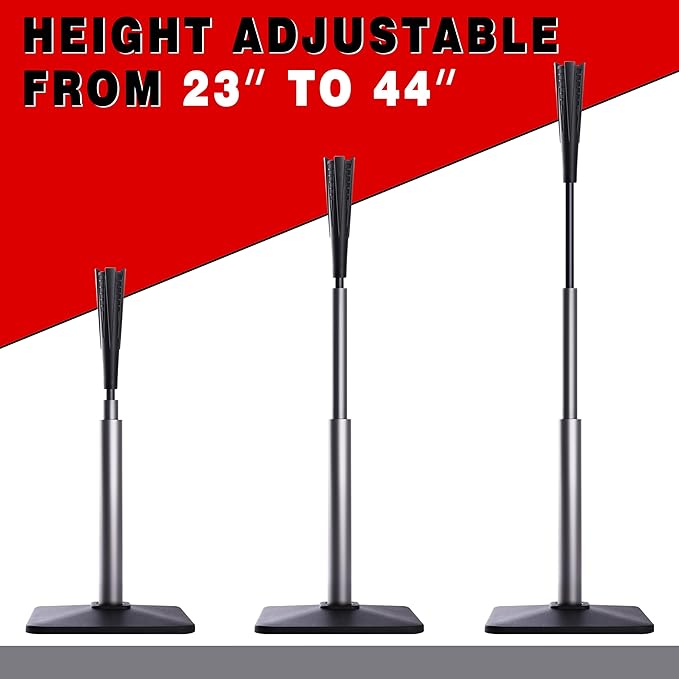 4-Prongs Ball Rest Batting Tee for Baseball and Softball， 23" to 44" Adjustable Baseball Tees for Hitting，Heave Duty Base Baseball Tee （No Included The Baseball）-StrideForce Fitness