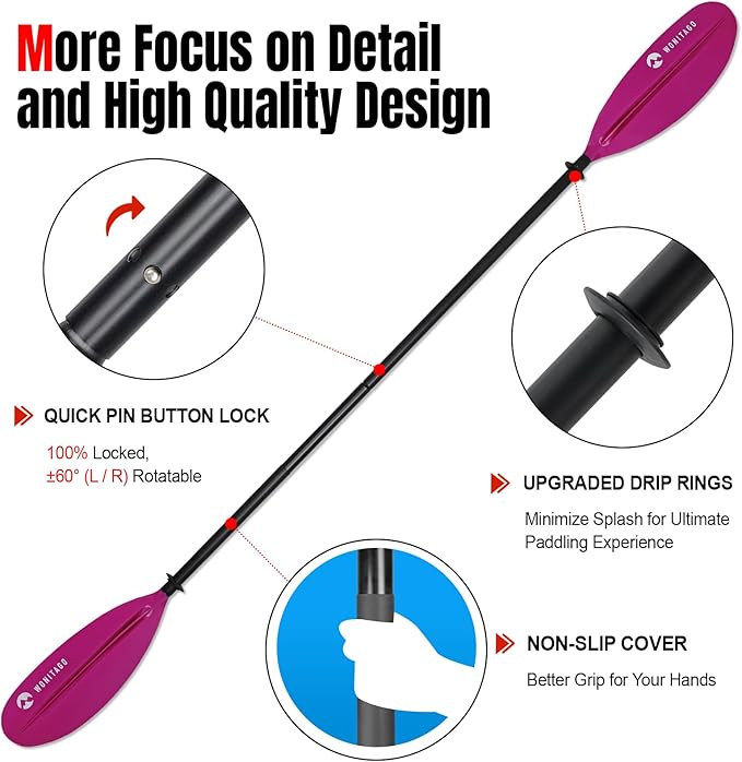 Kayak Paddle with Aluminum Shaft and Reinforced PP Blade, Floating Kayak Oar for Kayaking Canoeing and Boating, 220 cm/86 inches - 230 cm/90 inches-StrideForce Fitness
