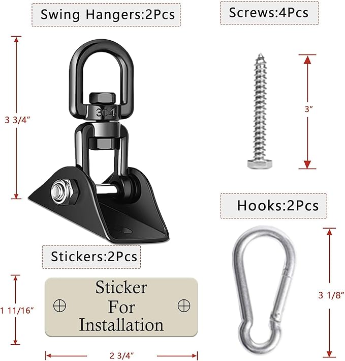 Heavy Duty Swing Hangers for Wooden Sets 2000 LB Capacity Hammock Hanger 360 Swivel Stainless Steel Swing Hardware Accessories 2 Packs for Porch Playground Yoga Heavy Bag-StrideForce Fitness