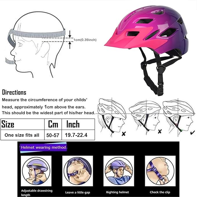 Kids Bike Helmet,Bavilk Kids Boys Girls Bike Helmets with LED Light Detachable Visor Children Youth Teen Multi-Sport for Skating Cycling Scooter Skateboard Adjustable & Lightweight 19.7"-22.4"-StrideForce Fitness