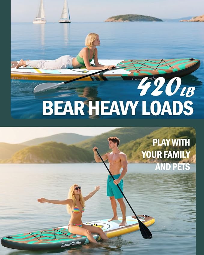 11'Stand Up Paddle Boards Surf Control with Premium SUP Board Accessories Backpack & Removable Fins, 34" Wide Inflatable Paddle Boards of All Skill Levels-StrideForce Fitness