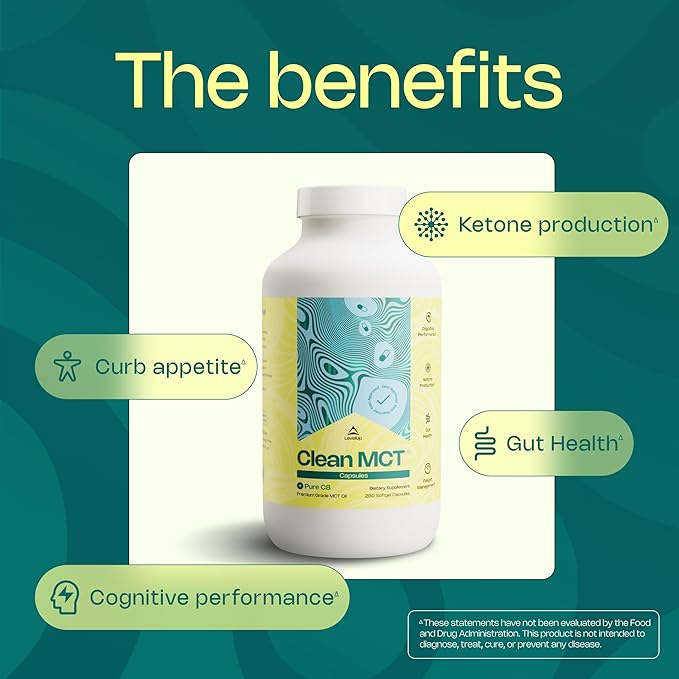 LevelUp Clean MCT Oil Capsules - 100% Caprylic C8 for Energy, Focus, Weight Management, Gut Health, Brain Superfuel - Keto Supplement for Ketogenic Diet and Ketones - Non-GMO (280 Count)-StrideForce Fitness