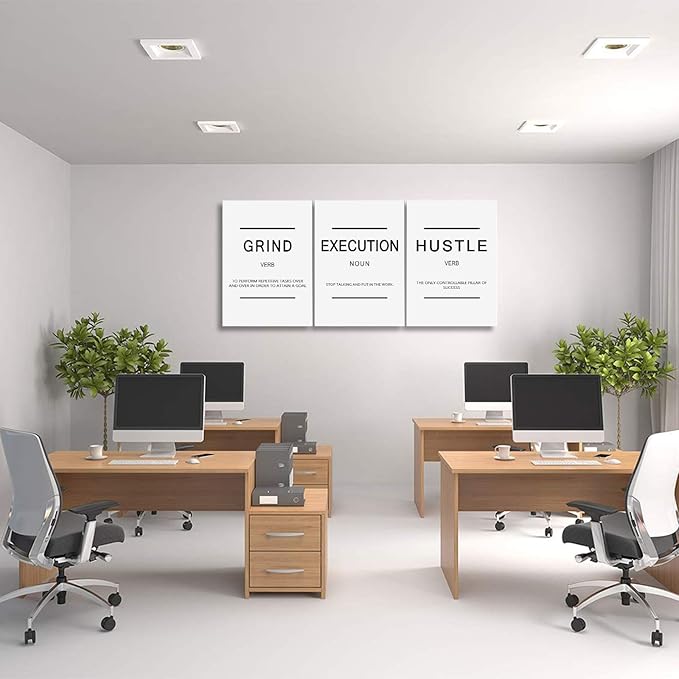 Inspirational Framed Canvas Wall Art - Grind Slogan, Success Quotes, Office Wall Art, Large Poster, Positive Motivational, Execute Poster (C-3pcs, 12x16in x3pcs)-StrideForce Fitness