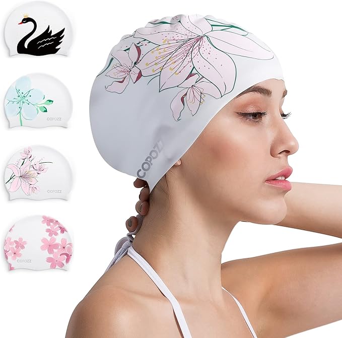 COPOZZ Stylish Silicone Swim Cap for Women – Comfortable, Durable, and Hair-Protecting Design-StrideForce Fitness