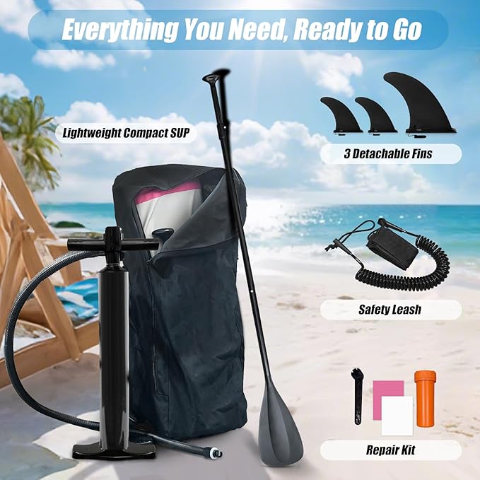 10' Inflatable Stand Up Paddle Board, Ultra-Light Wide Yoga Board for All Skill Levels with Premium SUP Paddleboard Accessories, 84L Waterproof Bag, Non-Slip Comfort Deck for Youth & Adults-StrideForce Fitness