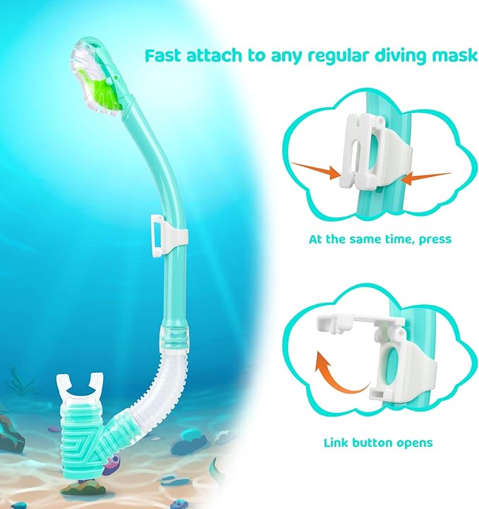 Dry Snorkel for Kids, Ultimate Snorkel Tube for Snorkeling, Freediving & Swimming, Easy-Breath Technology, Top-Mounted Dry Valve & Food-Grade Silicone Mouthpiece-StrideForce Fitness