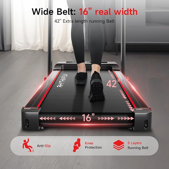 RHYTHM FUN Incline Foldable Treadmill, Walking Pad Treadmill with Incline, 300 lbs Portable Treadmills with Handles for Home Office Use, Under Desk Compact Walking Pad-StrideForce Fitness