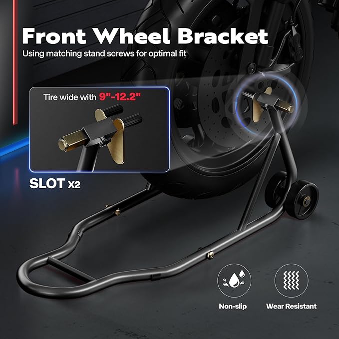 SPECSTAR Universal Motorcycle Stands, 882 Lbs Capacity Front Rear Wheels Lift Combo with U+L Adjustable Swingarm Spool, Heavy Duty Paddock Stands for BMW, Suzuki, Yamaha, Honda, Kawasaki, Black-StrideForce Fitness