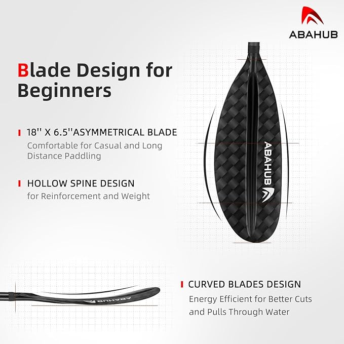 Abahub 1 x Carbon Kayak Paddles, 90.5 Inches Kayaking Oars for Boating, Canoeing with Free Paddle Leash, Carbon Fiber Shaft Black/Blue/Green/Orange/Yellow/White/Red Plastic Blades-StrideForce Fitness