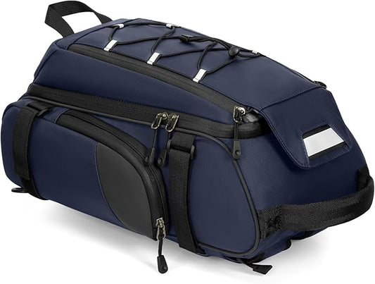 RAINSMORE Bike Bags for Bicycle Rear Rack 15L Waterproof Bike Ebike Trunk Pannier Saddle Bag with Rain Cover Bike Accessories Backpack Shoulder Bag for Commuter Travel Outdoor, Blue-StrideForce Fitness