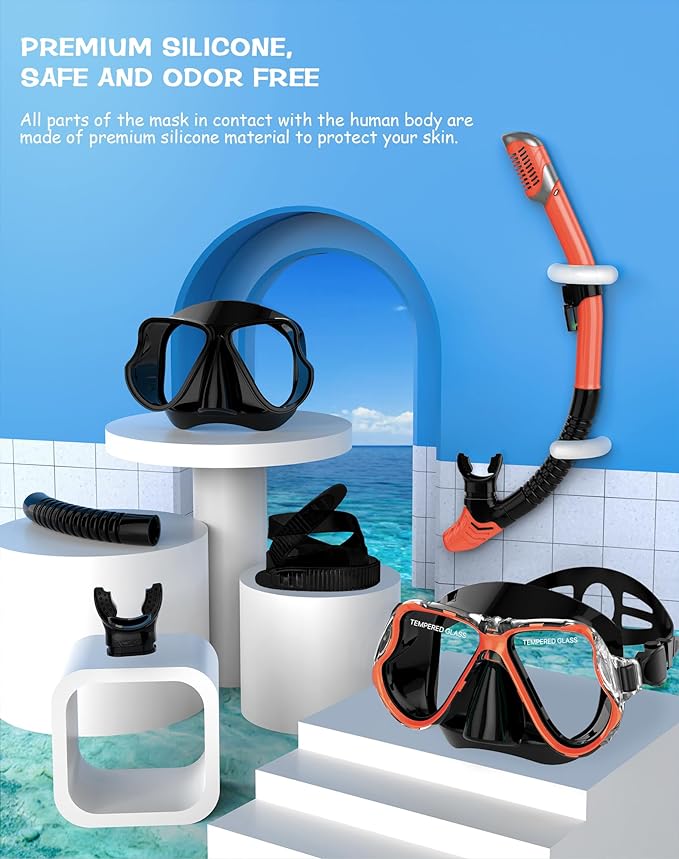 Greatever Dry Snorkel Set,Panoramic Wide View,Anti-Fog Scuba Diving Mask,Professional Snorkeling Gear-StrideForce Fitness