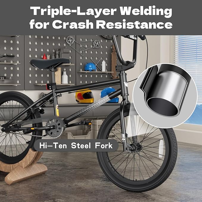 67i Boys BMX Bike 18/20 Inch Ages 8-12 Kids Bicycle with Front Rear U Brake Adjustable Seat Iron Fork 2.09" Wide Tires-StrideForce Fitness