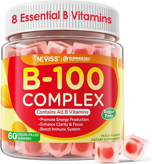 Super Vitamin B Complex Gummies - All B Vitamins Including Methyl B12, B1, B2, B3, B5, B6, Biotin, Methylfolate with Vitamin C, Choline, Inositol, PABA for Energy, Brain & Immune Support, Sugar Free-StrideForce Fitness