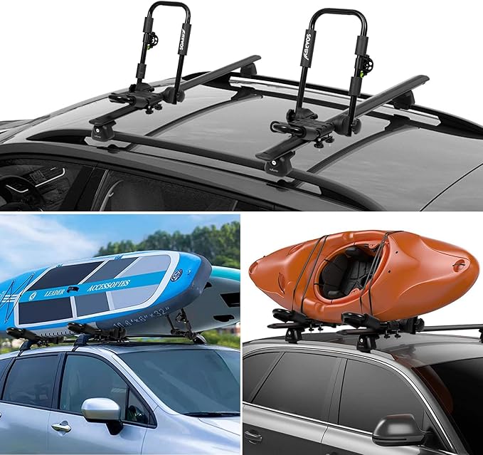 Folding Kayak Roof Rack Premium J-Bar for Canoe Carrier SUP Paddle Surfboard Mount on Car SUV and Truck Crossbar (1 Pair)-StrideForce Fitness
