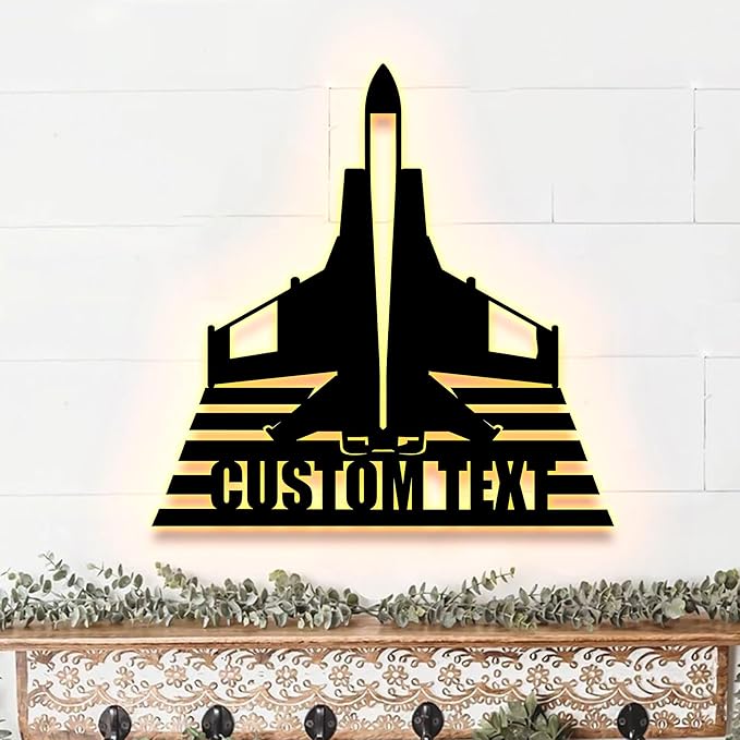 Personalized Fighter Aircraft Metal Wall Art LED Light, Custom Aviation Signs With LED Lights, Fighter Pilot Gift, Outdoor Decor, Wall Hanging, Home Decor, Birthday Xmas Gift-StrideForce Fitness