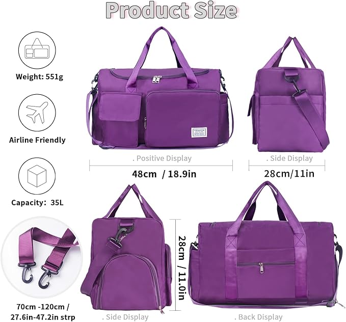 FIORETTO Women's Gym Duffle Bag with Shoes Compartment, 37L Capacity, Ideal for Travel, Gym, Sports, Duffel, Weekender-StrideForce Fitness