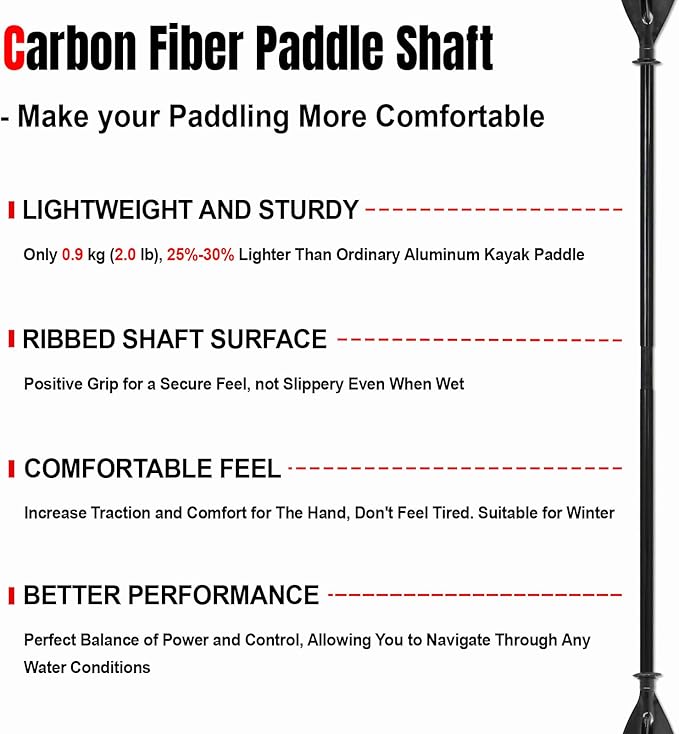Kayak Paddle Premium Carbon Fiber Paddle with Reinforced PP + Fiberglass Blade, Floating Adjustable Kayaking Oars, 3 Piece, 220-240 cm/86-94 Inches, 240-260 cm/94-102 Inches-StrideForce Fitness