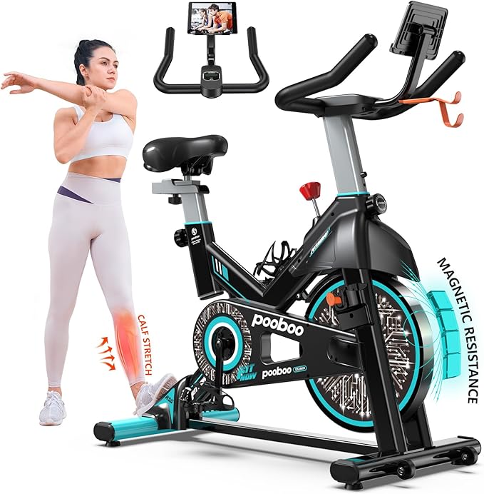 pooboo Exercise Bike, Adjustable Magnetic/Brake Pad Resistance Silent Belt Drive, Indoor Cycling Bike for Home Cardio, Fitness Stationary Bike with 350lbs/300lbs Weight Capacity &Upgraded Version Seat-StrideForce Fitness