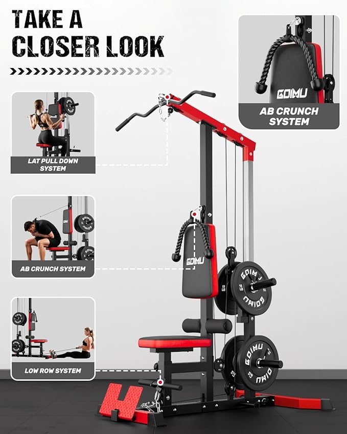 LS01 LAT Pulldown Machine, LAT Row Cable Machine with AB Crunch, LAT Tower with Cable Row Attachments, 3 in 1 Pulley Stations for Home Gym-StrideForce Fitness