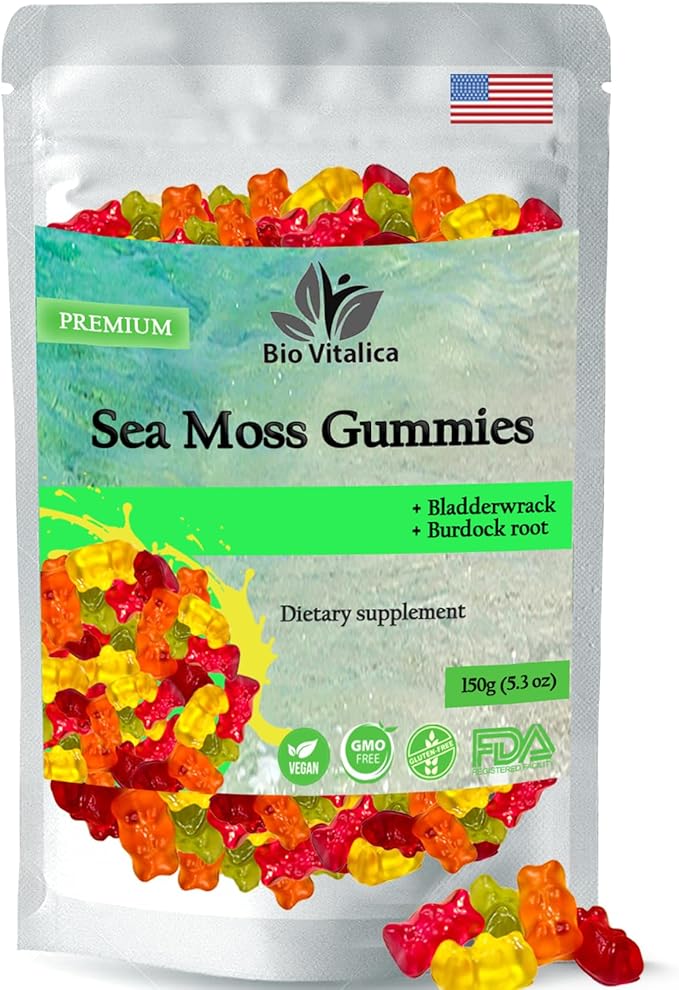 Sea Moss Gummies - Irish sea Moss raw Organic, Bladderwrack, Burdock Root. Contains Sea Moss Gel and Powder. Superfoods for Vegan, Keto and Dr Sebi Diet. Immune Boosting (1, Original)-StrideForce Fitness