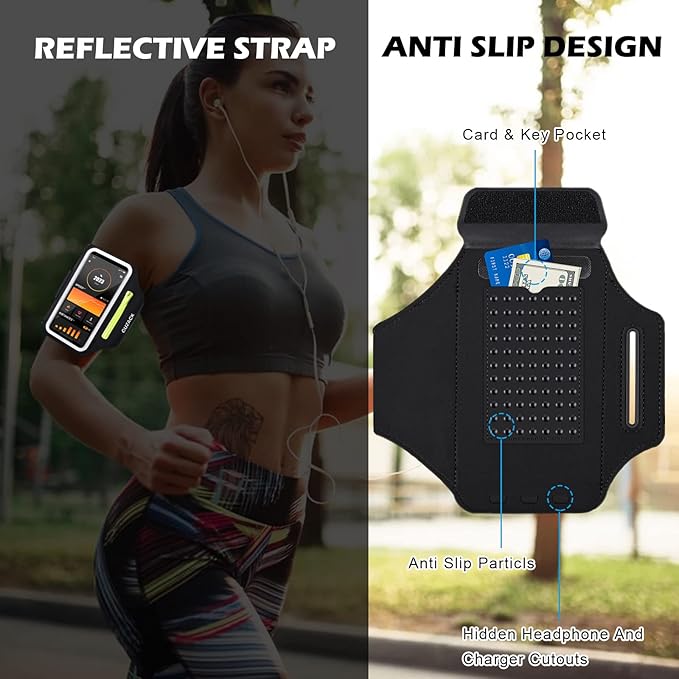 GUZACK Running Armband for iPhone 16 15 14 13 Pro Max, Galaxy S25 S24 S23 S22, with Card Slot & Key Pockets, Running Phone Holder, Fit Up to 6.9 Inches Phone - Size S (Smaller Arm 9-14 in)-StrideForce Fitness