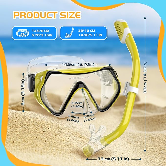 Snorkeling Gear, Dry Snorkel Set180° Panoramic Wide View,Anti-Fog Scuba Diving Mask, Professional Snorkeling Gear for Free Breathing, Swimming, Diving-StrideForce Fitness
