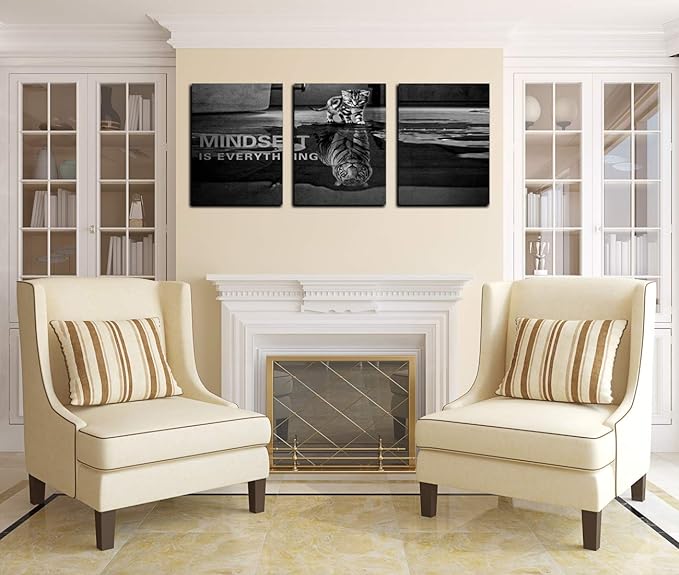 Yetaryy Inspirational Canvas Wall Art Large 3 Pieces Motivational Wall Art Picture Mindset is Everything Wooden Framed Artwork Entrepreneur Quotes Inspiration Wall Decor Painting Picture Wall Ar Hang,-StrideForce Fitness