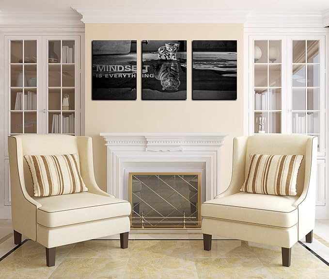 3 Panels Mindset is Everything Motivational Canvas Wall Art Inspirational Entrepreneur Quotes Poster Print Artwork Painting Picture for Framed Home Decoration Living Room office bedroom 36''W x 16''H-StrideForce Fitness