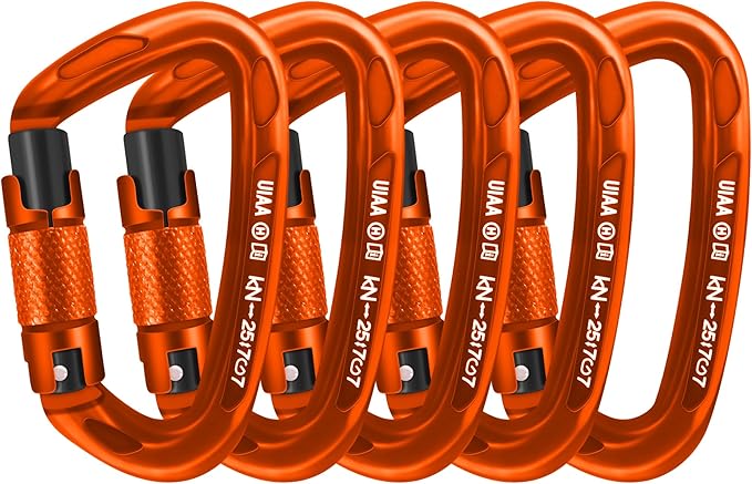 Climbing Carabiner Clips 25kN Auto Locking Carabiner, Professional Heavy Duty Large Locking Carabiner Clips for Rock/Ice Climbing Rappelling Rescue Swing etc, D Shaped, Large Size-StrideForce Fitness