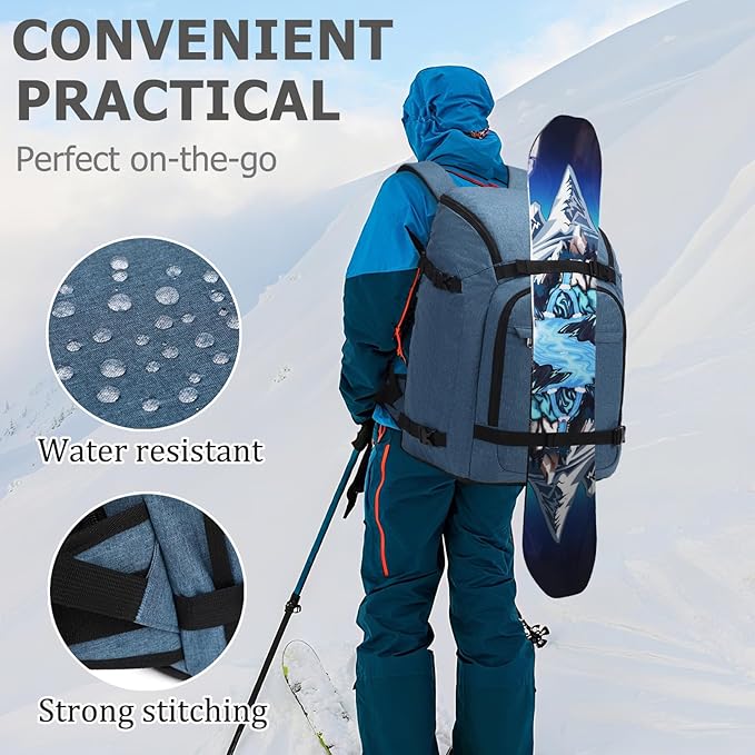 JIANYA Ski Boot Bag, 50L Waterproof Travel Backpack for Snowboard, Ski Helmet, Goggles, Gloves & Accessories, Blue-StrideForce Fitness