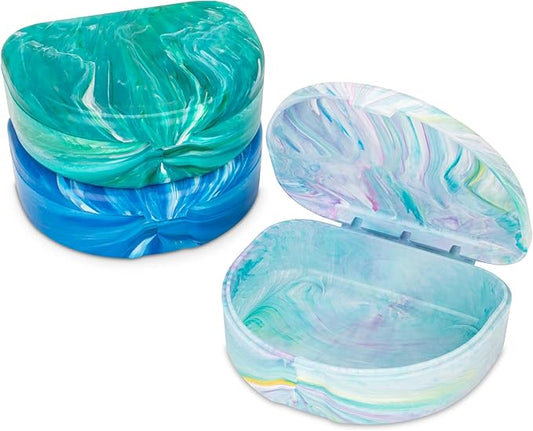 Practicon Marble Retainer Cases, Orthodontic Aligner Case, Mouth Guard Holder (3 Pack) Ocean