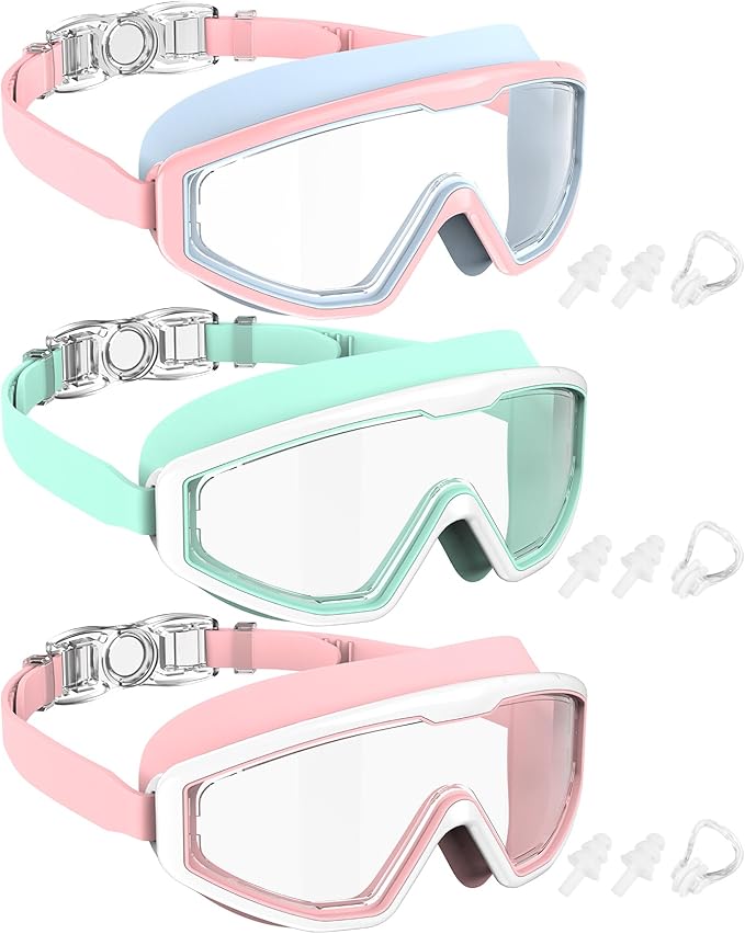 NSSIW Swim Goggles Swimming Kids-Goggles: Anti Fog No Leak with Nose Clip Earplugs for Girls Boys Youth 6-14 3 Pack-StrideForce Fitness