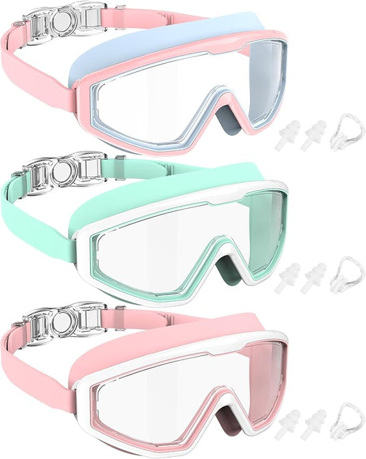 NSSIW Swim Goggles Swimming Kids-Goggles: Anti Fog No Leak with Nose Clip Earplugs for Girls Boys Youth 6-14 3 Pack-StrideForce Fitness