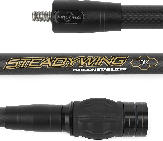AMEYXGS Archery Bow Stabilizer for Compound Bow, 3K Carbon Fiber 6", 8", 10", 12" 15" Rods, Damping System, Weights Kit, Single Side V-Bar Mount,Quick Disconnect-StrideForce Fitness