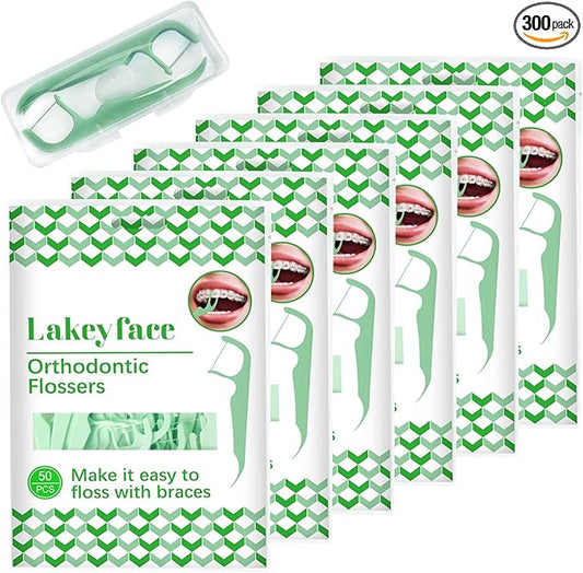 300 Count Orthodontic Flossers for Braces with Floss Dispenser, Braces Flossers for Kids Teeth & Adults, Dental Floss for Braces, Dental Floss Picks, 50 Count Bag (Pack of 6)