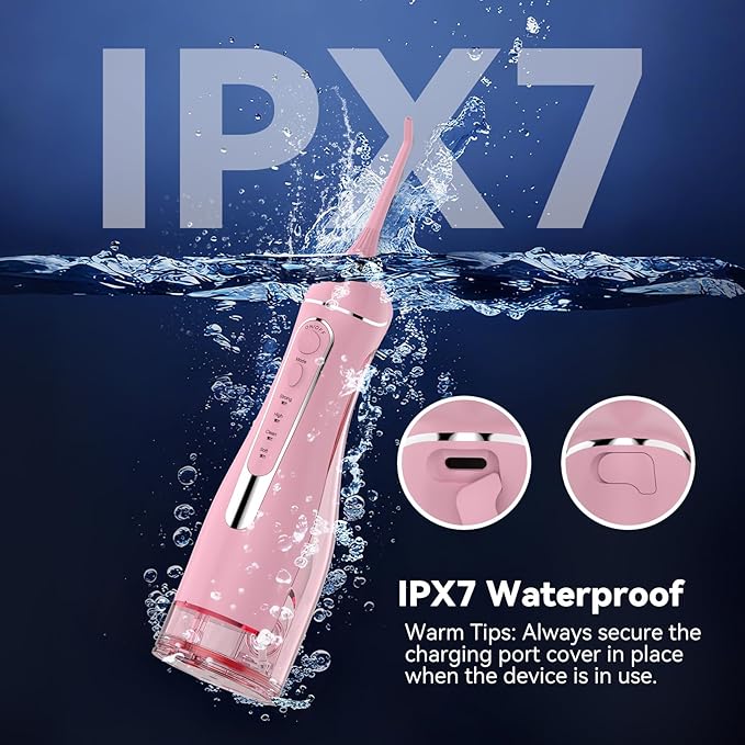 Water flossers for Teeth Pick, Portable Oral Irrigator Dental with 4 Modes 5 Jet Tips, IPX7 Rechargeable Water Tooth Flosser for Braces Sensitive Gum Care，300ml Tank for Home Travel Use