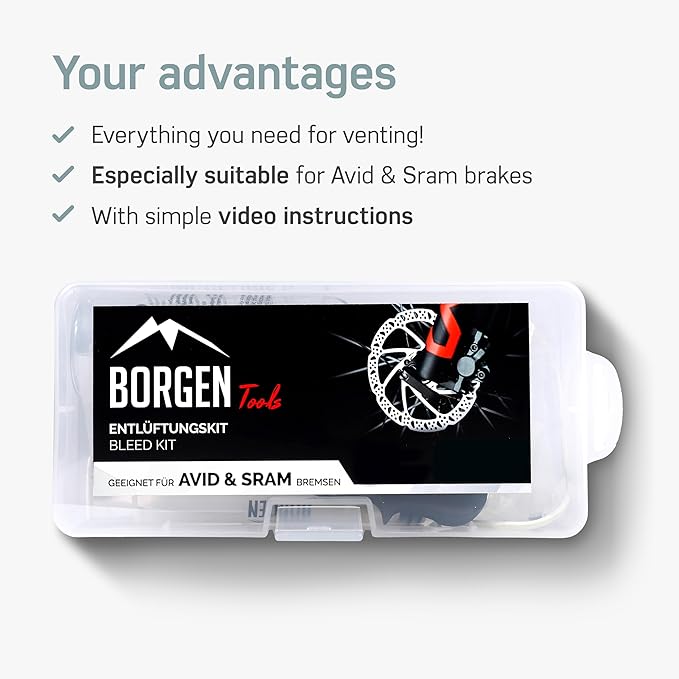 Borgen Bleed kit Compatible with AVID SRAM Hydraulic disc Brakes I Bike Brakes Service kit I Bleeding kit with Step-by-Step Instructions for The Perfect Bleeding of The Brake-StrideForce Fitness